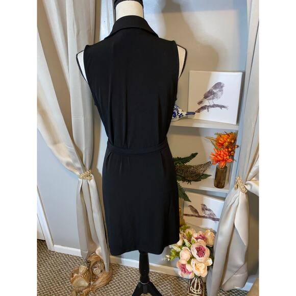 NWT $135 Michael Kors Black Gold Buttons Sleeveless Shirt Dress with Fabric Belt - Picture 2 of 12